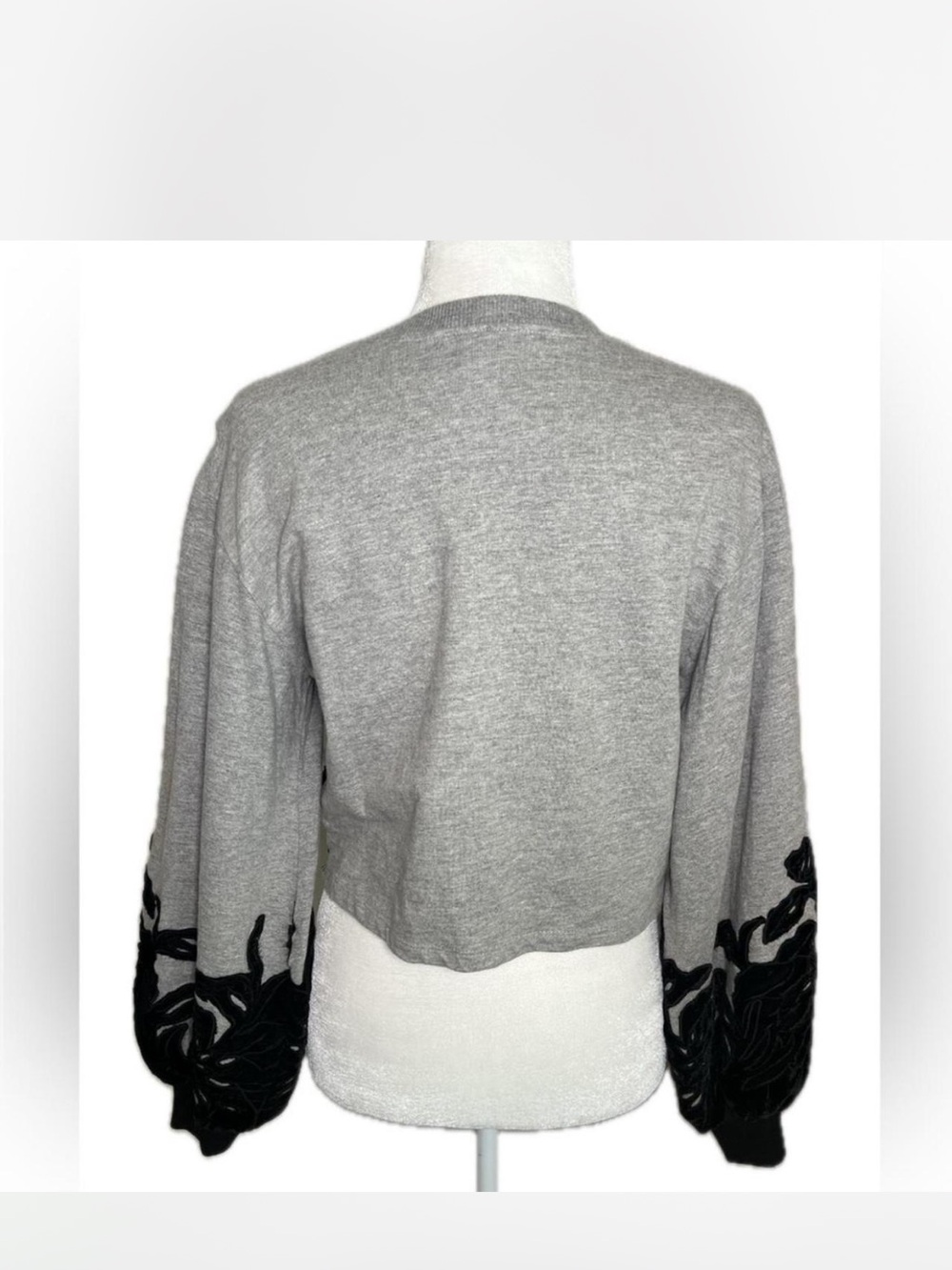 Anthropologie Gray Sweatshirt with Black Velvet Floral Appliqué - Picture 4 of 15